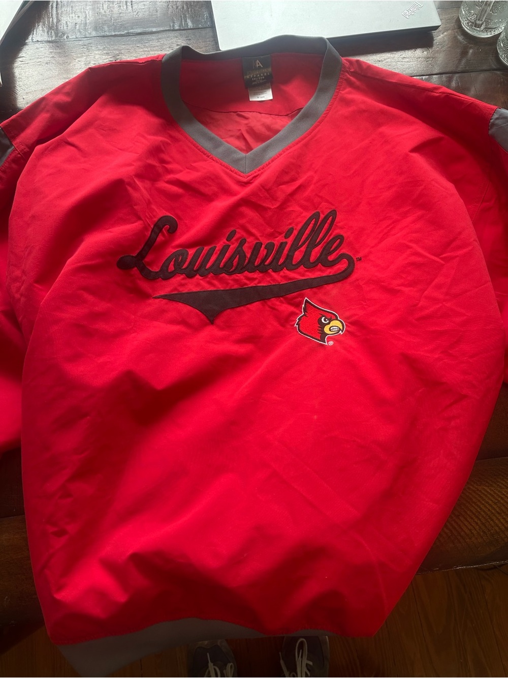 Knights Apparel Red Louisville Pullover Sweatshirt with Gray Trim